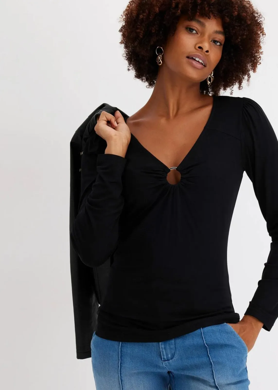 bonprix Shirts & Tops^Langarmshirt mit Accessoire schwarz