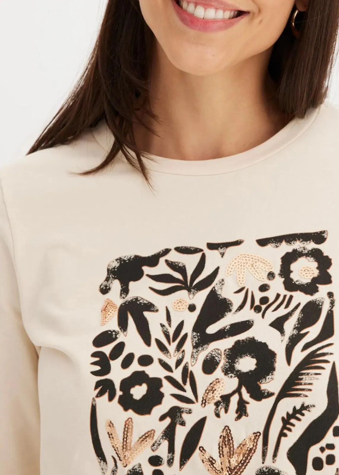 bonprix Shirts & Tops^Langarmshirt mit Bio-Baumwolle kieselbeige/schwarz/mokkabraun bedruckt