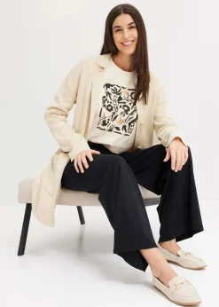 bonprix Shirts & Tops^Langarmshirt mit Bio-Baumwolle kieselbeige/schwarz/mokkabraun bedruckt