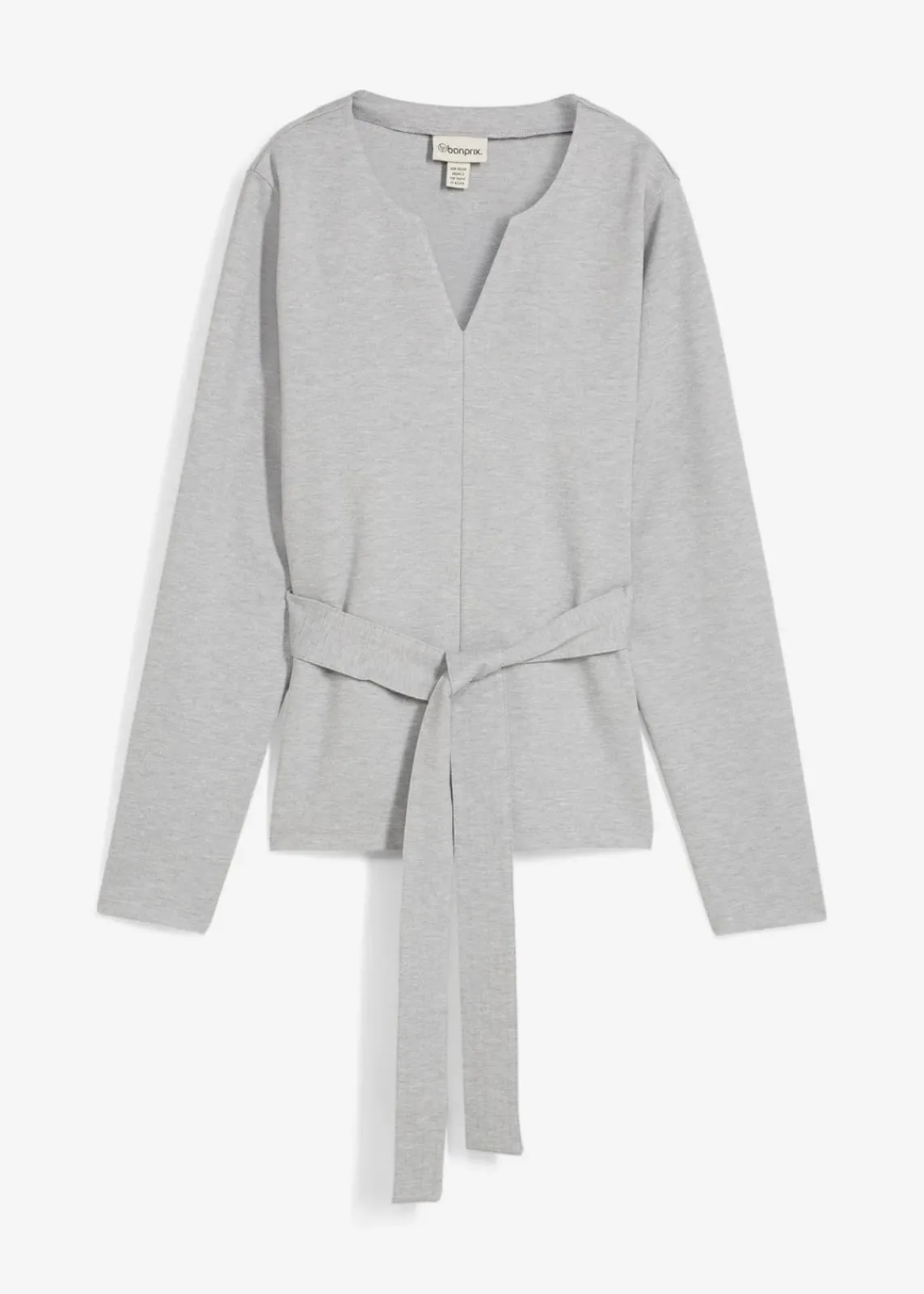 bonprix Zweiteiler & Sets|Shirts & Tops^Langarmshirt mit breitem Bindeband aus Viskose-Mix hellgrau meliert meliert