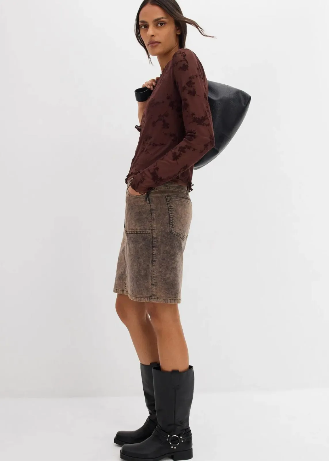 bonprix Shirts & Tops^Langarmshirt mit Flockprint terrabraun