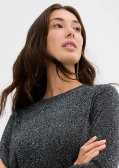 bonprix Shirts & Tops^Langarmshirt mit Glitzergarn schwarz