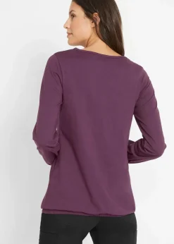 bonprix Shirts & Tops|Nachhaltigere Materialien^Langarmshirt mit Gummizug aus reiner Baumwolle holunderbeere