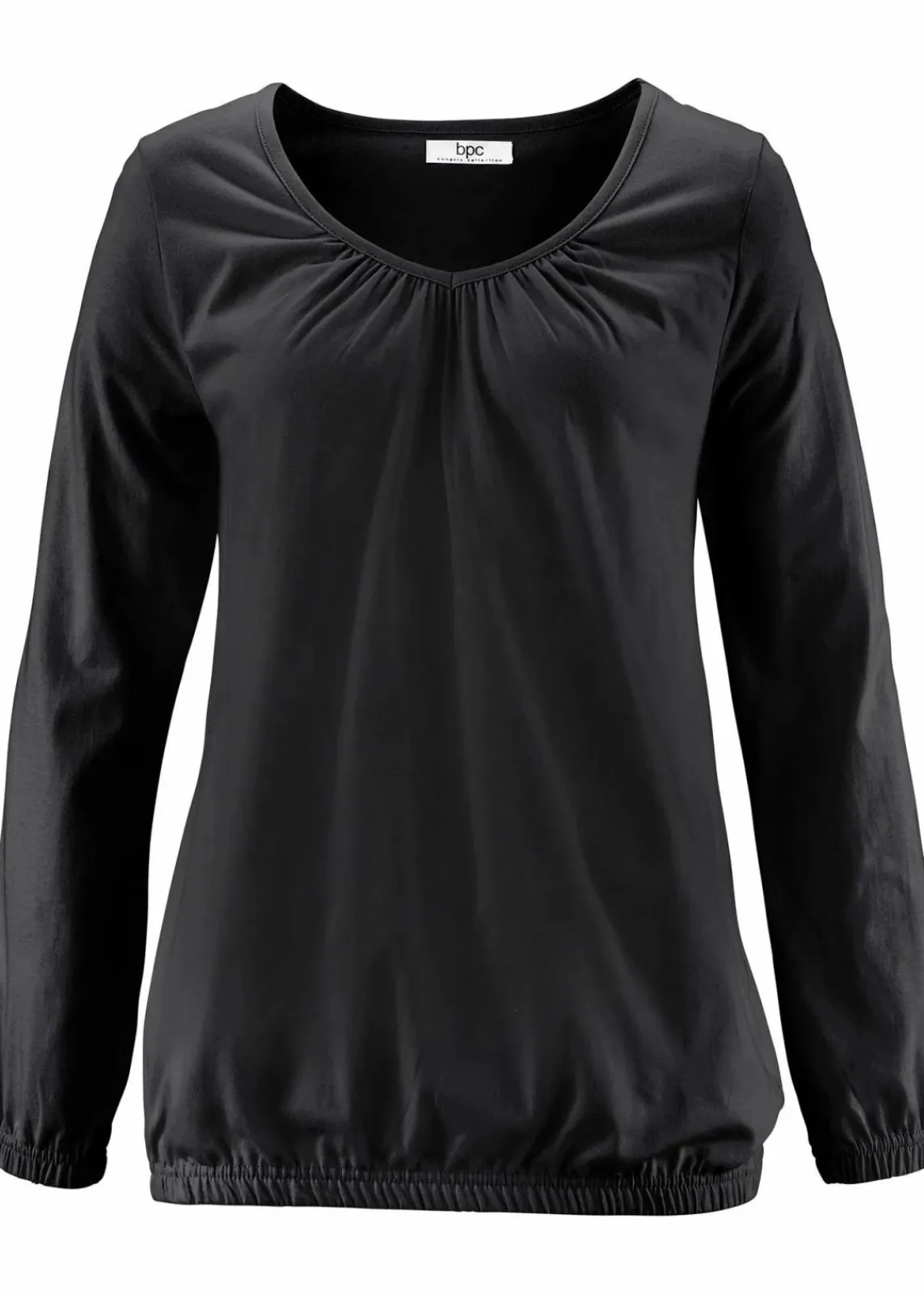 bonprix Nachhaltigere Materialien|Shirts & Tops^Langarmshirt mit Gummizug aus reiner Baumwolle schwarz