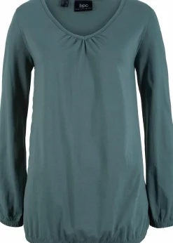 bonprix Shirts & Tops|Nachhaltigere Materialien^Langarmshirt mit Gummizug aus reiner Baumwolle eukalyptusgrün