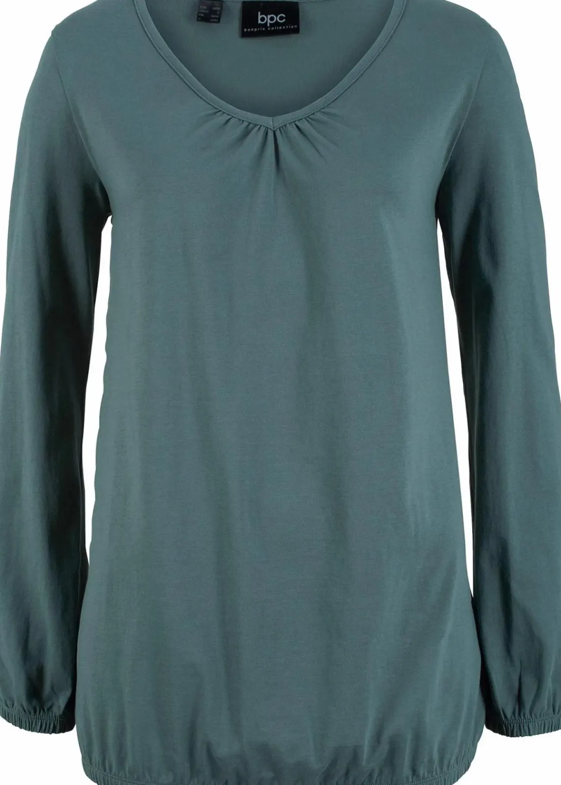 bonprix Shirts & Tops|Nachhaltigere Materialien^Langarmshirt mit Gummizug aus reiner Baumwolle eukalyptusgrün
