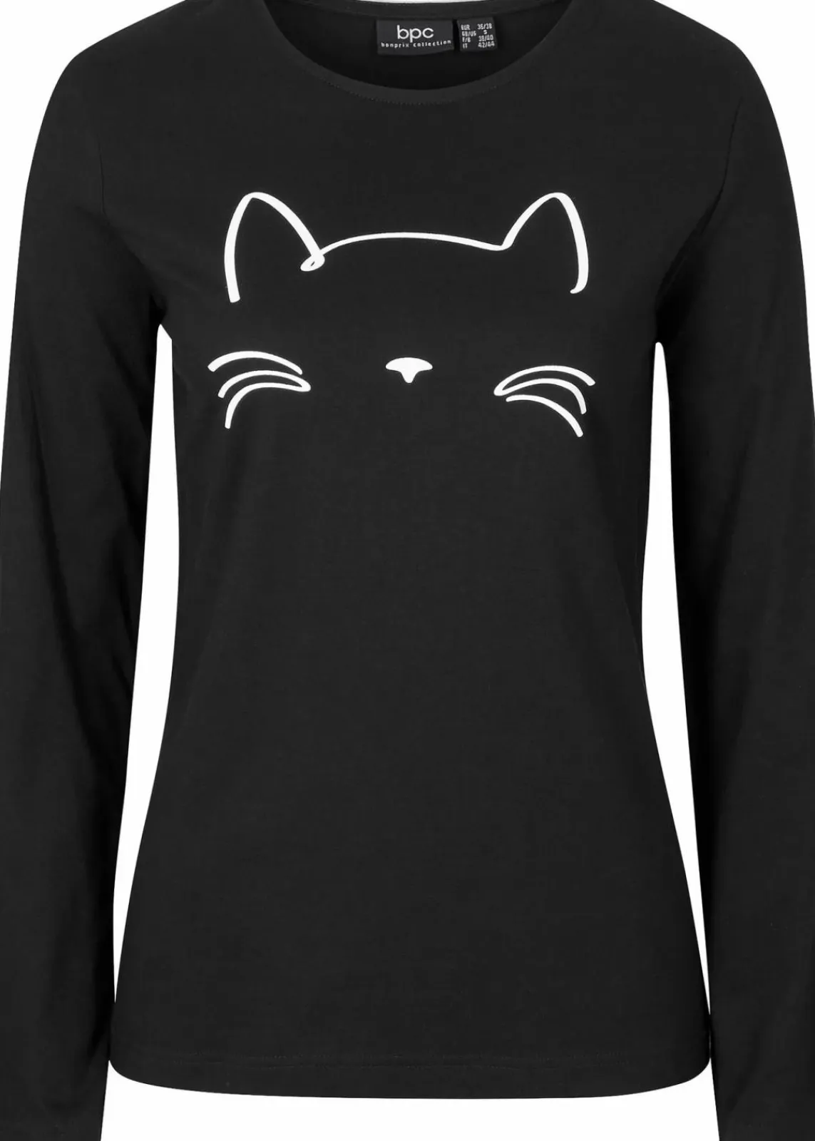 bonprix Nachhaltigere Materialien|Shirts & Tops^Langarmshirt mit Katzendruck schwarz