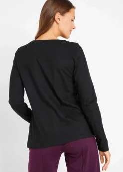 bonprix Nachhaltigere Materialien|Shirts & Tops^Langarmshirt mit Katzendruck schwarz