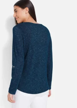 bonprix Shirts & Tops^Langarmshirt mit Knopfleiste aus Baumwoll-Mix dunkelblau meliert