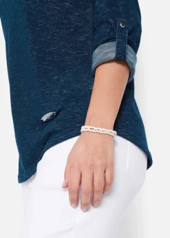 bonprix Shirts & Tops^Langarmshirt mit Knopfleiste aus Baumwoll-Mix dunkelblau meliert