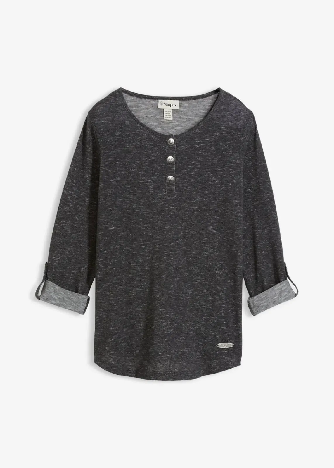 bonprix Shirts & Tops^Langarmshirt mit Knopfleiste aus Baumwoll-Mix anthrazit meliert