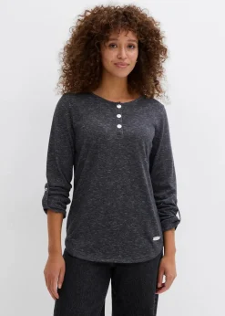 bonprix Shirts & Tops^Langarmshirt mit Knopfleiste aus Baumwoll-Mix anthrazit meliert