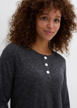 bonprix Shirts & Tops^Langarmshirt mit Knopfleiste aus Baumwoll-Mix anthrazit meliert