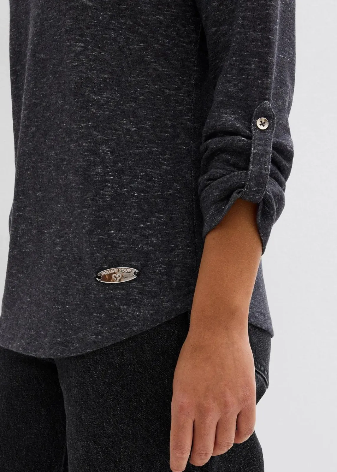 bonprix Shirts & Tops^Langarmshirt mit Knopfleiste aus Baumwoll-Mix anthrazit meliert