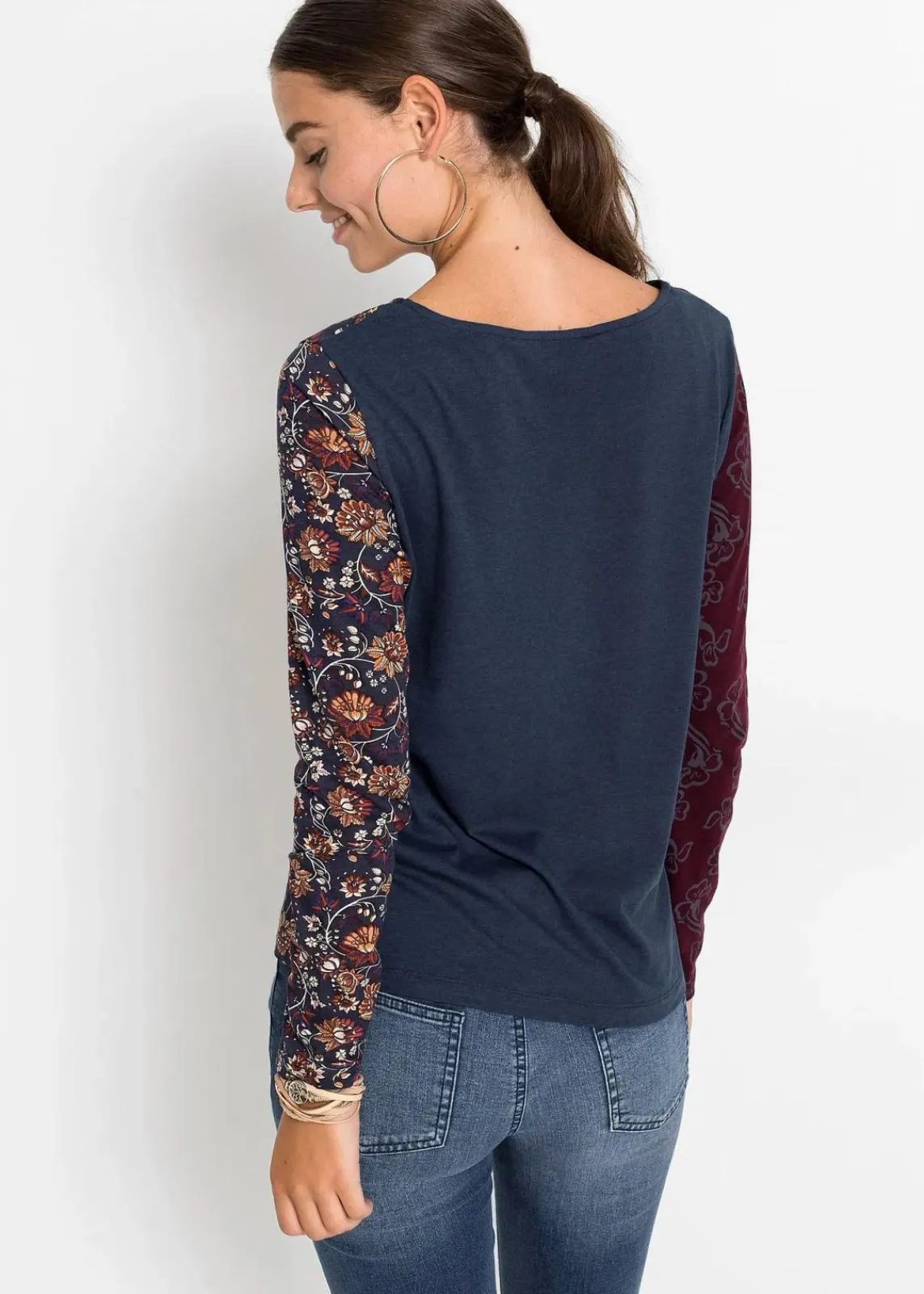 bonprix Shirts & Tops|Nachhaltigere Materialien^Langarmshirt mit Knöpfen dunkelblau bedruckt