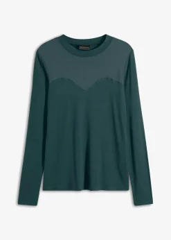 bonprix Shirts & Tops^Langarmshirt mit Mesh petrolgrün