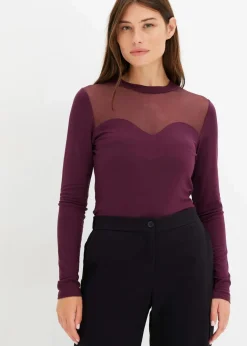 bonprix Shirts & Tops^Langarmshirt mit Mesh weinrot