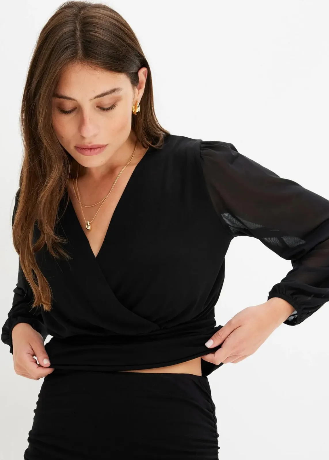 bonprix Nachhaltigere Materialien|Shirts & Tops^Langarmshirt mit Mesh schwarz
