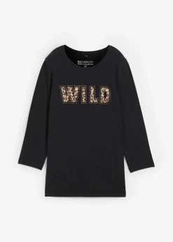 bonprix Shirts & Tops^Langarmshirt mit Nieten und Druck schwarz bedruckt