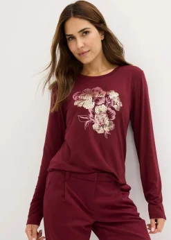 bonprix Shirts & Tops^Langarmshirt mit Pailletten ahornrot/gold bedruckt