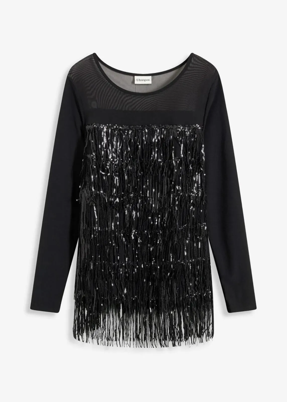 bonprix Shirts & Tops^Langarmshirt mit Pailletten-Fransen schwarz