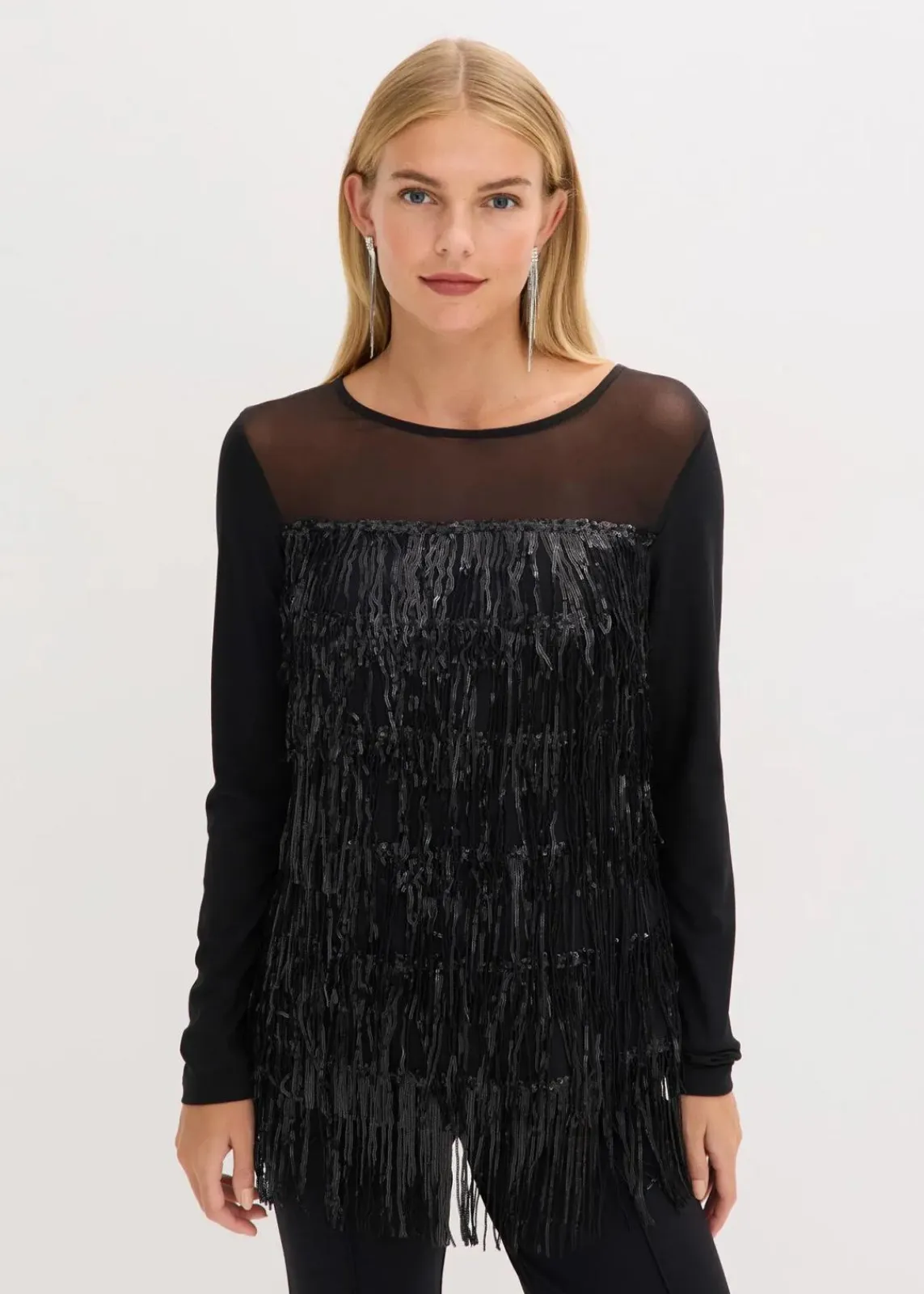 bonprix Shirts & Tops^Langarmshirt mit Pailletten-Fransen schwarz