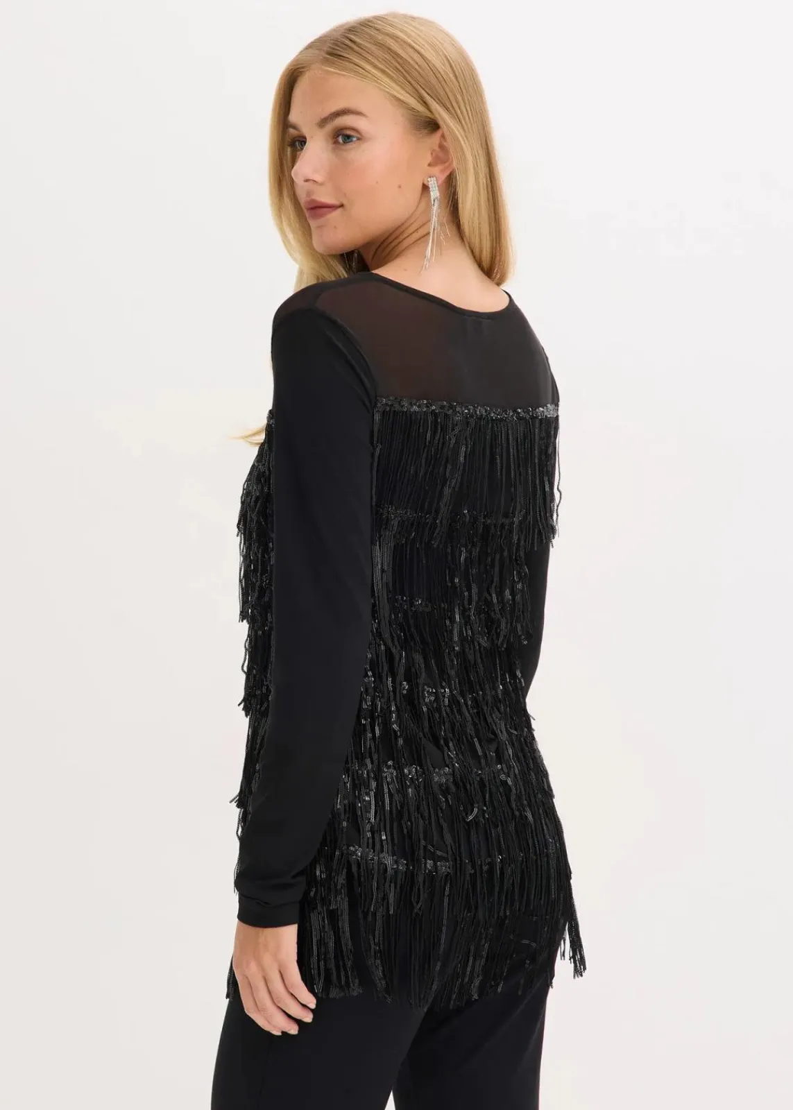 bonprix Shirts & Tops^Langarmshirt mit Pailletten-Fransen schwarz