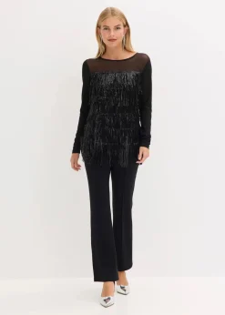 bonprix Shirts & Tops^Langarmshirt mit Pailletten-Fransen schwarz