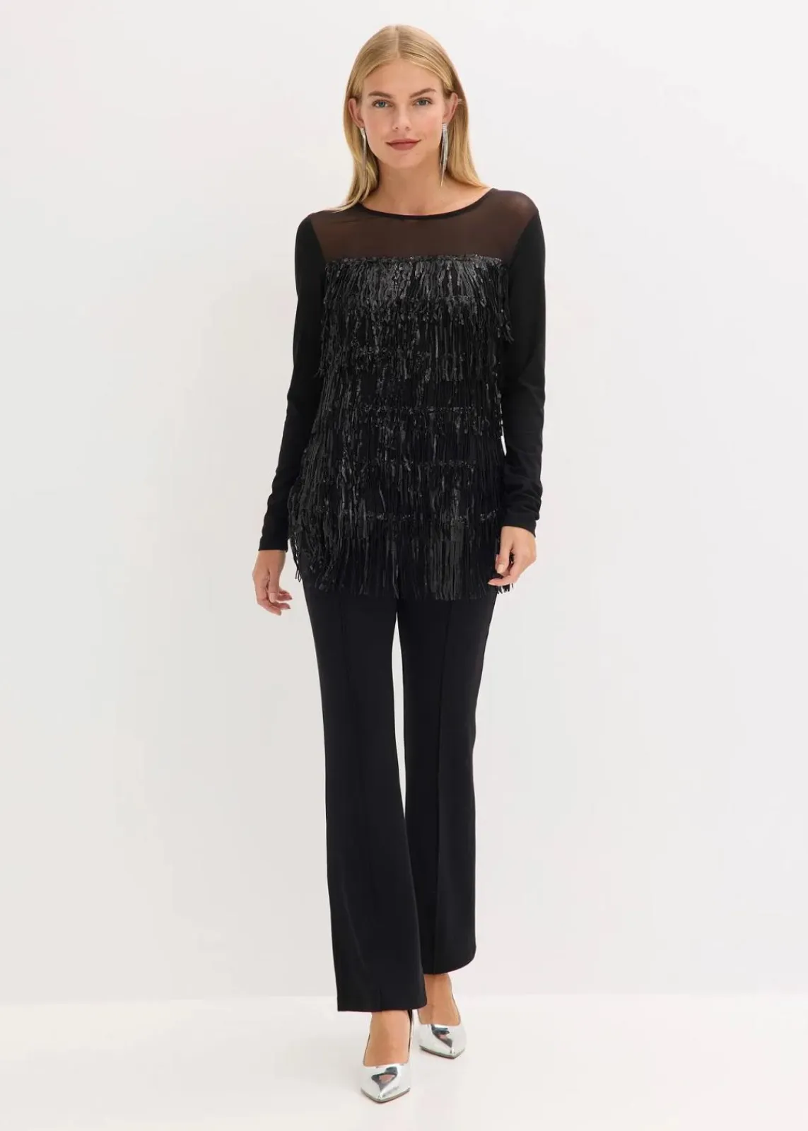 bonprix Shirts & Tops^Langarmshirt mit Pailletten-Fransen schwarz