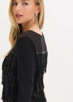 bonprix Shirts & Tops^Langarmshirt mit Pailletten-Fransen schwarz