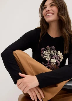 bonprix Shirts & Tops^Langarmshirt mit Pailletten schwarz/gold bedruckt