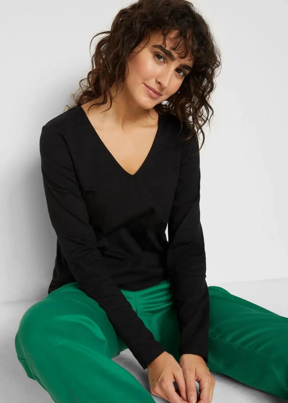 bonprix Shirts & Tops|Basics^Langarmshirt mit reiner Bio-Baumwolle schwarz