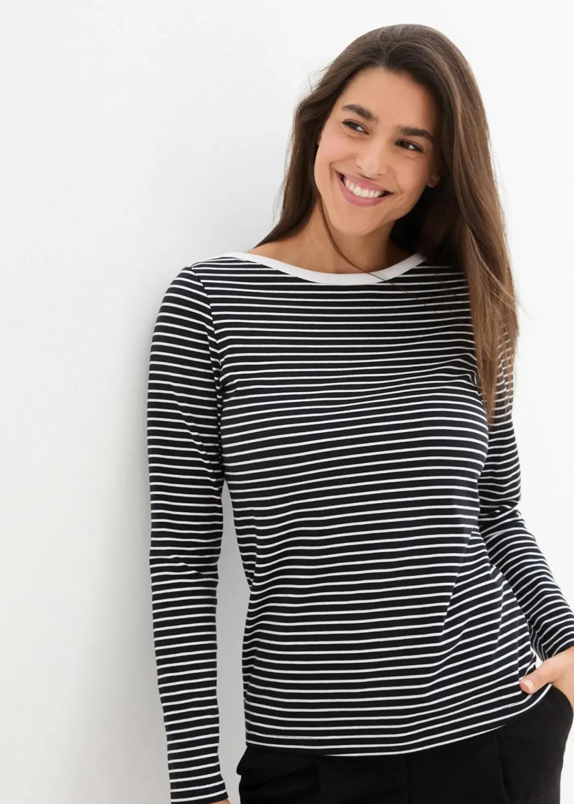 bonprix Bekleidung·Röcke|Basics^Langarmshirt mit reiner Bio-Baumwolle schwarz/weiß gestreift