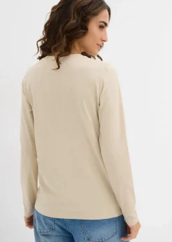 bonprix Shirts & Tops|Basics^Langarmshirt mit reiner Bio-Baumwolle (2er Pack) lavarot/hellsand