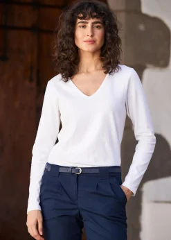 bonprix Bekleidung·Röcke|Basics^Langarmshirt mit reiner Bio-Baumwolle weiß