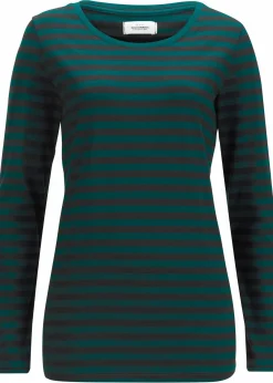 bonprix Bekleidung·Röcke|Nachhaltigere Materialien^Langarmshirt mit reiner Bio-Baumwolle schwarz/tiefgrün gestreift