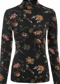 bonprix Nachhaltigere Materialien|Shirts & Tops^Langarmshirt mit Rollkragen schwarz geblümt