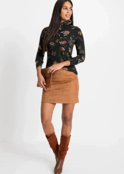 bonprix Nachhaltigere Materialien|Shirts & Tops^Langarmshirt mit Rollkragen schwarz geblümt