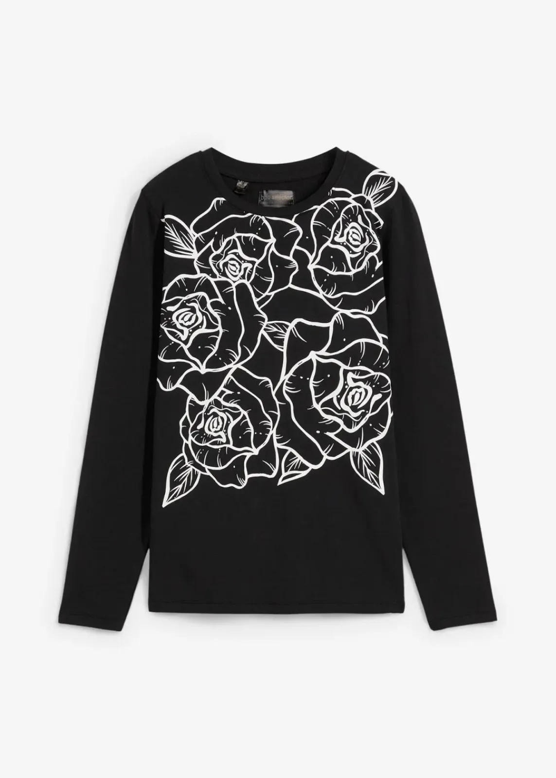 bonprix Shirts & Tops^Langarmshirt mit Rosendruck schwarz/weiß bedruckt
