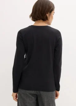bonprix Shirts & Tops^Langarmshirt mit Rosendruck schwarz/weiß bedruckt
