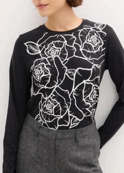 bonprix Shirts & Tops^Langarmshirt mit Rosendruck schwarz/weiß bedruckt