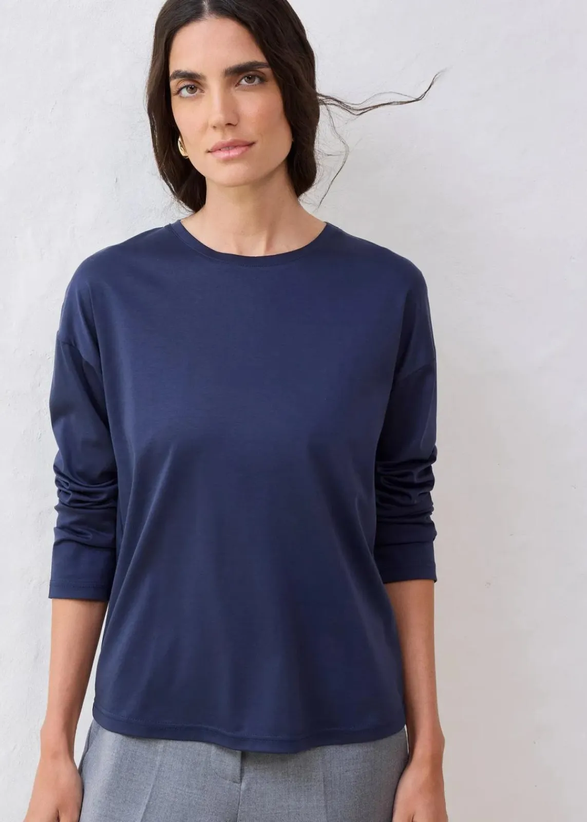 bonprix Premium|Shirts & Tops^Langarmshirt mit Seidenanteil dunkelblau