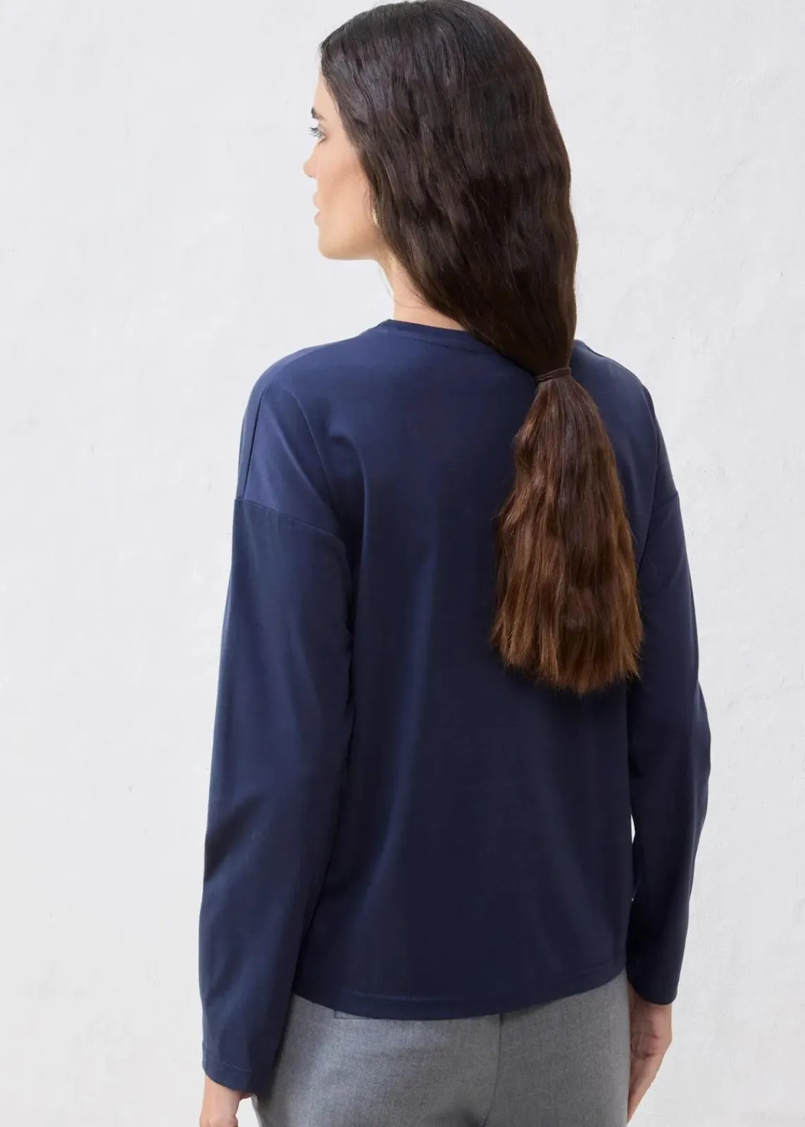 bonprix Premium|Shirts & Tops^Langarmshirt mit Seidenanteil dunkelblau