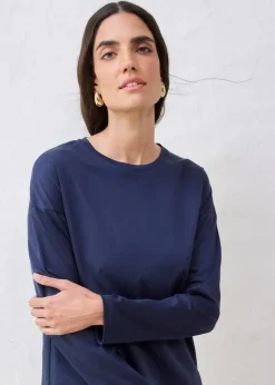 bonprix Premium|Shirts & Tops^Langarmshirt mit Seidenanteil dunkelblau