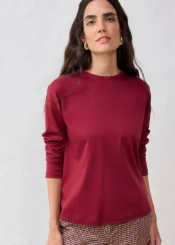 bonprix Premium|Shirts & Tops^Langarmshirt mit Seidenanteil pflaumenrot