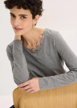 bonprix Shirts & Tops^Langarmshirt mit Ösen grau meliert meliert
