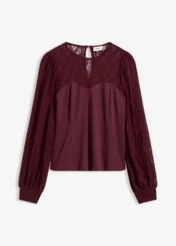 bonprix Shirts & Tops^Langarmshirt mit Spitze weinrot