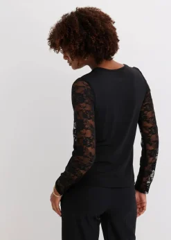 bonprix Shirts & Tops^Langarmshirt mit Spitze schwarz