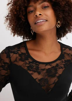 bonprix Shirts & Tops^Langarmshirt mit Spitze schwarz