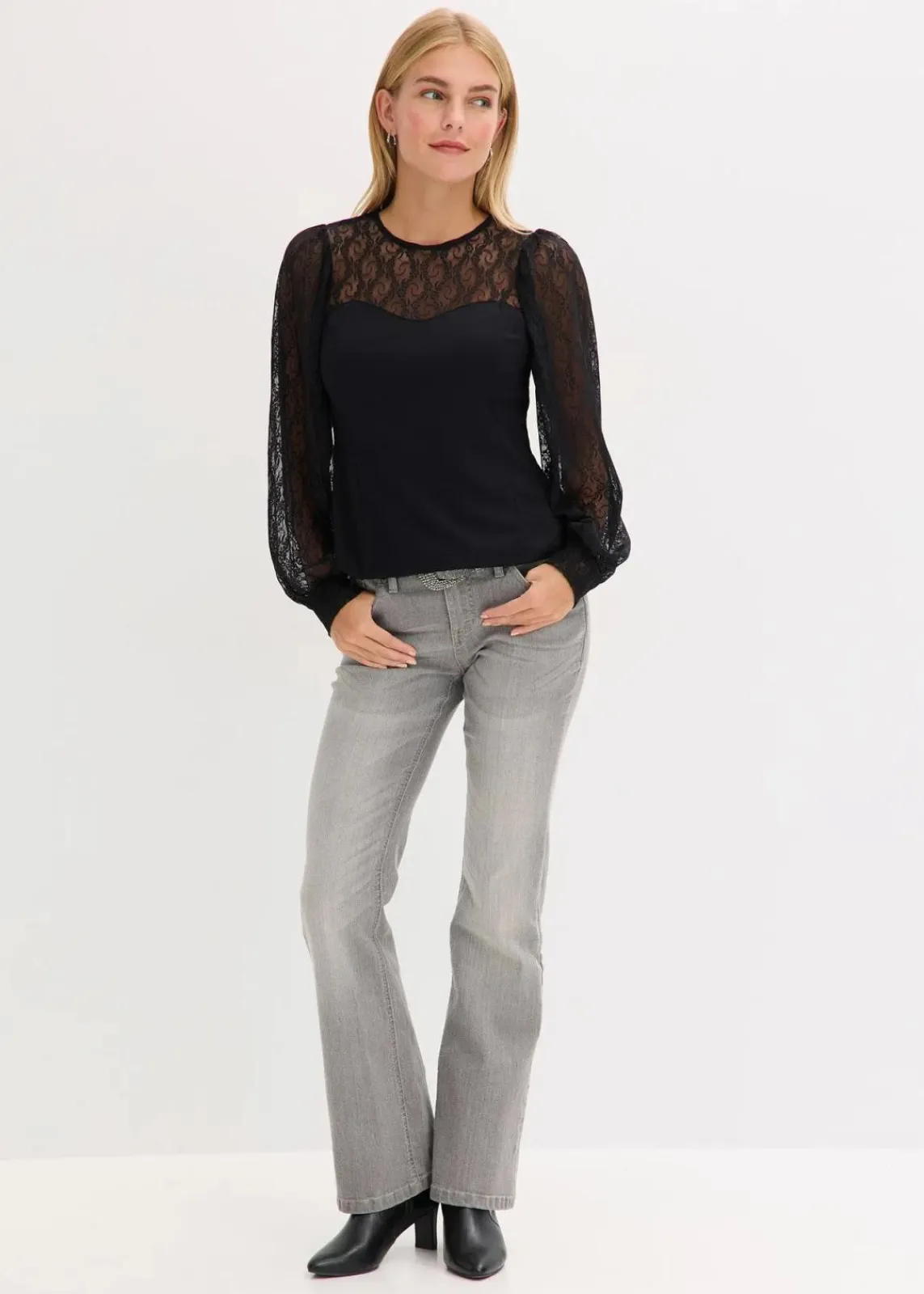 bonprix Shirts & Tops^Langarmshirt mit Spitze schwarz